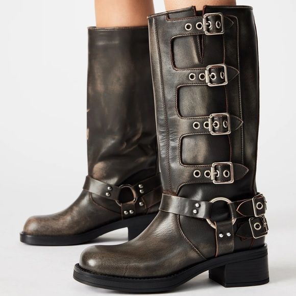Steve Madden Rocky Moto Boots Brown Distressed - Picture 1 of 2